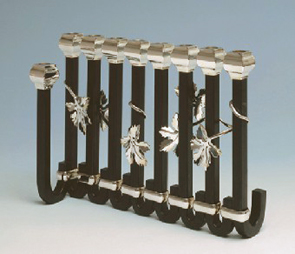 hanukah menorah in iron and silver